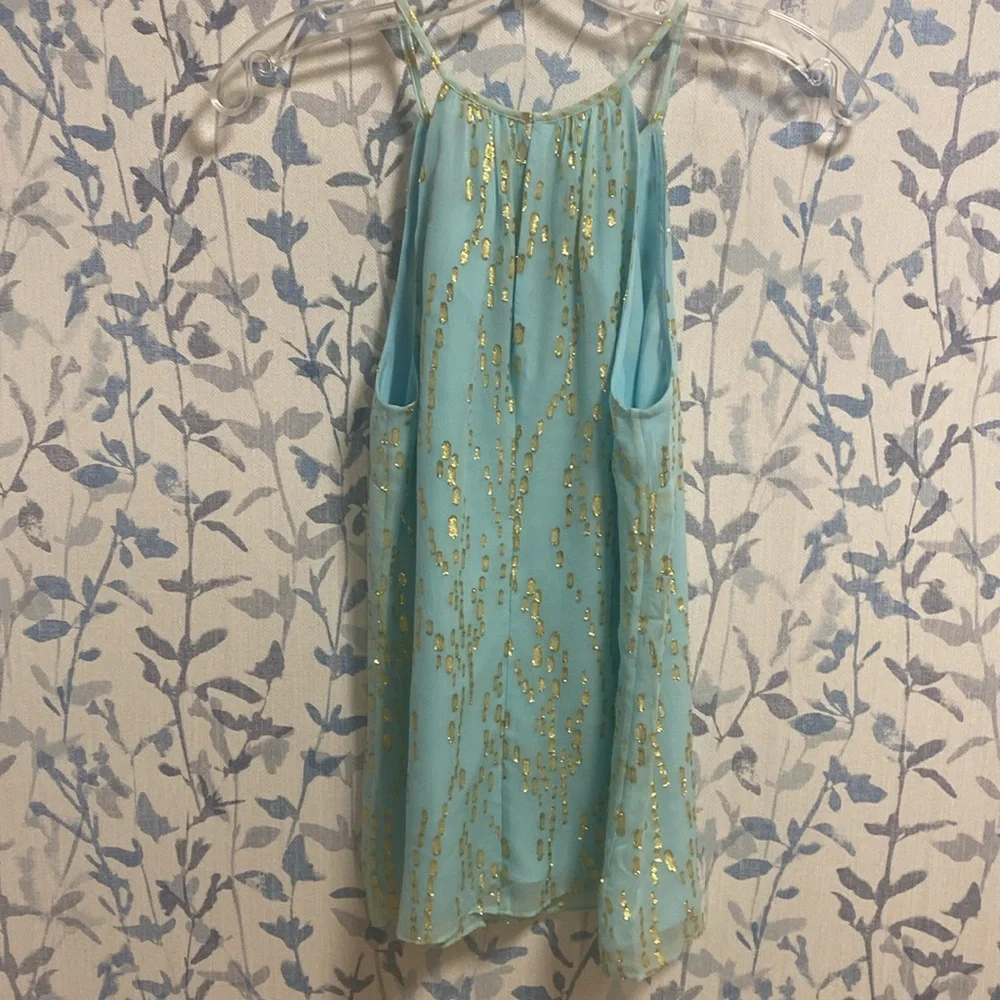 Lilly Pulitzer Del Mar blue and gold silk halter camisole - Picture 4 of 6